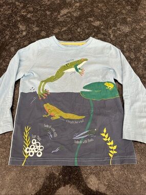 Mini Boden Size 6-7 Boys Frog Graphic T-Shirt long sleeve
